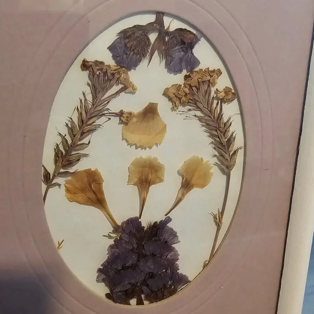 Vintage Dried Flower Picture Purple Floral Prairie Rustic Cottage 90s Decor Boho